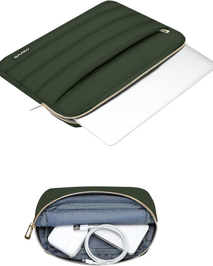MOSISO 15-15.6 inch Laptop Case, 16 inch Puffy Laptop Sleeve Compatible with MacBook Pro 16, HP Dell ASUS Acer Toshiba Lenovo Notebook Computer, Polyester Horizontal Bag with Small Case, Army Green