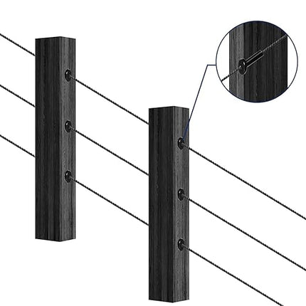 40 Pack 45 Degree Angle Protective Sleeves, Black Cable Railing Corner Protector Sleeve Beveled for 1/8" Wire Rope, T316 Marine Grade Cable Railing Kit with Two Drill Bit for Wood Posts HF039B