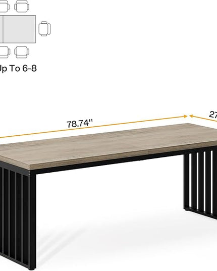 Tribesigns 78.74" Extra Long Computer Desk 2 Person Desk, Double Long Desk with Heavy Duty Metal Frame, Double Workstation Study Table for Home Office, Brown (Without Chair) (Gray & Black)