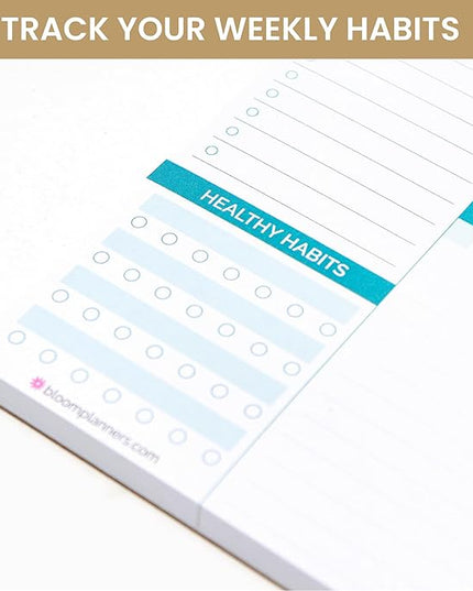bloom daily planners Horizontal Weekly Tear-Off To Do List Planning Pad - Undated Notepad Organizer & Healthy Habit Tracker - 8.5” x 11” - Floral