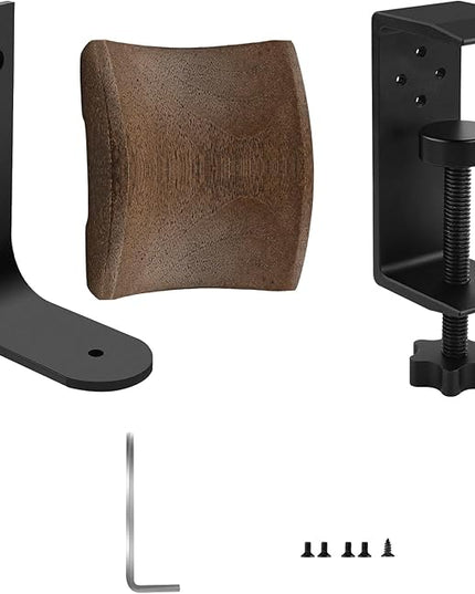 GEEKRIA Wooden Headphones Stand Compatible with Apple AirPods Max, Sony WH-1000XM6 Headphone Hook, Earphones Hanger Mount, Dual-Purpose Aluminum Headset Desktop Clip with Walnut Holder