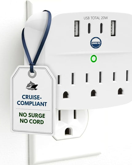 Cruise Approved Non Surge Power Strip [2 USBC, 2 USB, 3 AC] - Cruise Essentials for Carnival, Celebrity, Princess, Norwegian, MSC & Major Cruise Lines
