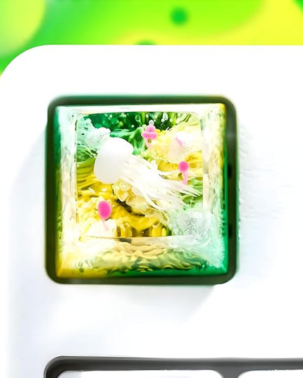 Jellyfish Artisan Keycap Yellow Green Coral R1 SA Profile Custom Sea Creature Keycaps 1U ESC Handmade Gaming Sea Resin Key Cap Cherry MX Switch Compatible Mechanical Keyboard Jellyfish Lover Gift