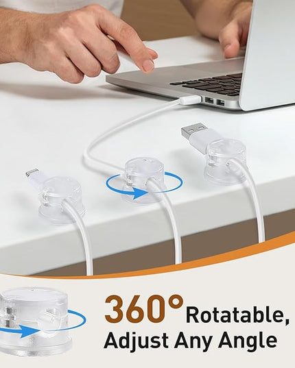 AGPTEK 8 Pack Magnetic Cable Clips, Upgraded 360° Rotatable Cord Holder Clips for Nightstand, Desk Cord Organizer Adhesive Wire Management Home Office Phone Charging Cords USB Cable Keeper (Clear)