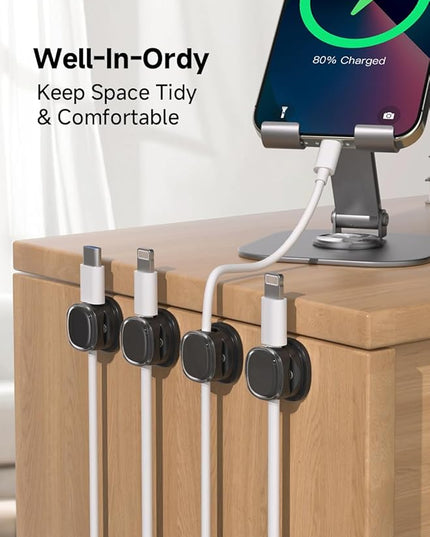 Magnetic Cable Clips, Adjustable Cord Holder Management, Adhesive Wire Keeper Organizer for Home Office Desk Phone PC Car Wall Desktop Nightstand Appliance (9-PCS Black)