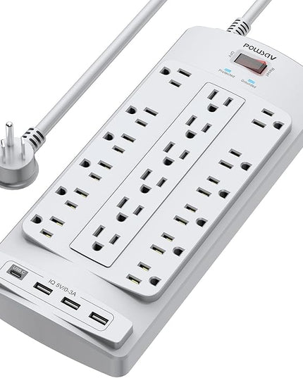 18 Outlets Surge Protector Power Strip - 6 Feet Flat Plug Heavy Duty Extension Cord with 18 Widely Outlets and 4 USB Ports, 2100 Joules, Grey, ETL Listed