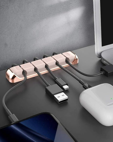 AHASTYLE Cable Organizer Holder 5 Slots Desktop Cord Wire Clips Keeper for Organizing USB Cable/Power Cord/Wire Home Office and Car (Pink)