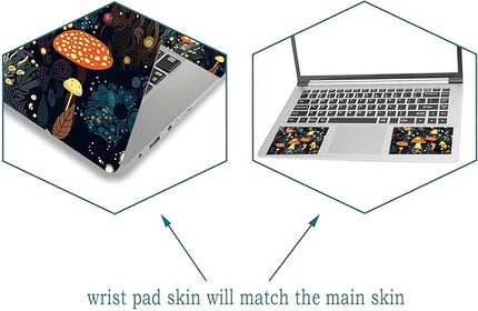 Laptop Skin Sticker Decal Cover, 11.6”12" 13" 13.3" 14" 15" 15.4" 15.6" Laptop Netbook Skin Sticker Cover Art Notebook Protector (2 Wrist Pad Included), Removable Reusable, Cute Fantasy Mushroom