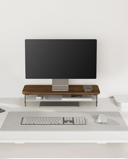 Fenge Acrylic Monitor Stand Riser, 23.6 Inches Monitor Stand with Metal Storage, 2 Tier Acrylic Computer Riser for Desk, Clear Laptop Stand for PC, Laptop, Printer, TV