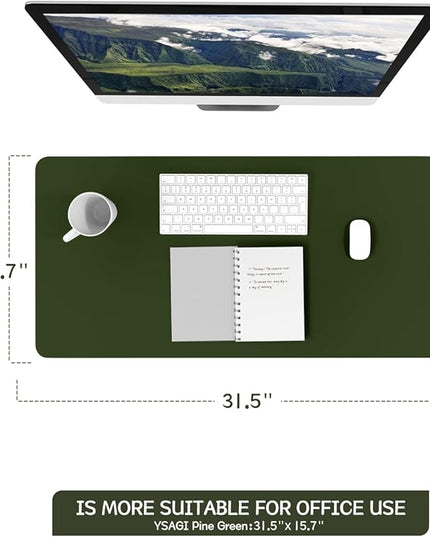 YSAGi Non-Slip Leather Desk Pad, Waterproof Laptop Computer Desk Keyboard Mat, Table Protector Blotter Mat, Large Mouse Pad for Office/Work/Home/Decor(Olive Green, 31.5" x 15.7")