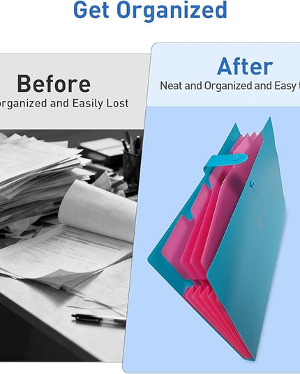 6 PCS Expanding File Folders,A4 Letter Size Accordion Document Organizer,5 Pocket Expandable File Folder,Plastic File Organizer with 72 Labels,Snap Closure for School Office Supplies