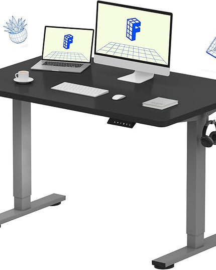 FLEXISPOT EN1 One-Piece Electric Height Adjustable Desk, 48 x 30 Inches Standing Desk Stand Up Desk Workstation (Silver Frame + 48 in Black Top, 2 Packages)