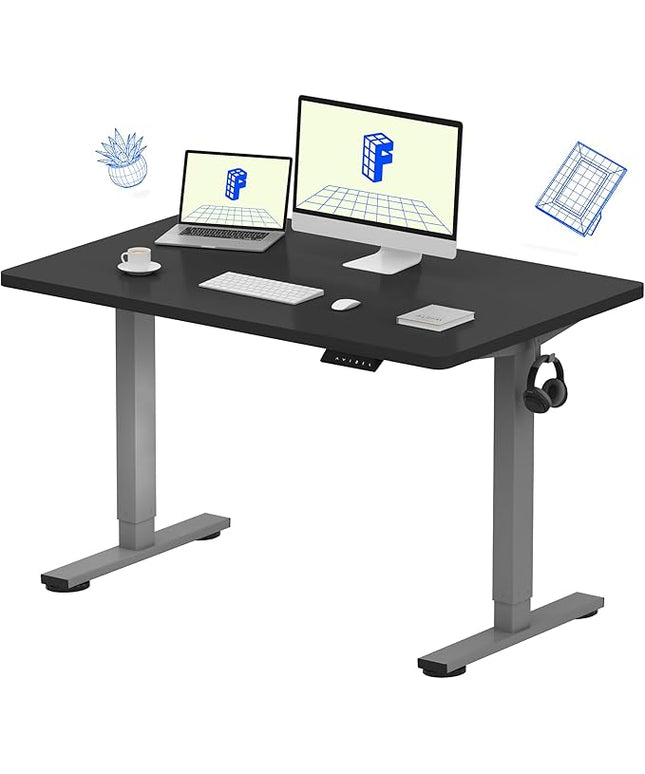 FLEXISPOT EN1 One-Piece Electric Height Adjustable Desk, 48 x 30 Inches Standing Desk Stand Up Desk Workstation (Silver Frame + 48 in Black Top, 2 Packages)