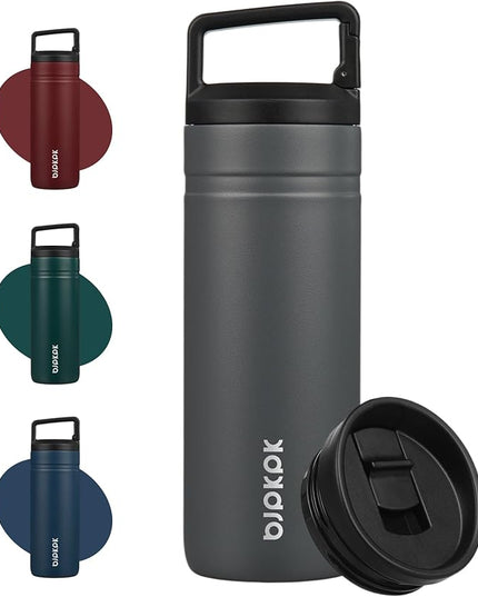 BJPKPK Insulated Water Bottle with 2 Lids,20 oz Double Wall Stainless Steel Vacuum Tumbler Travel Coffee Mug,Wide Mouth Thermal Cup,Grey