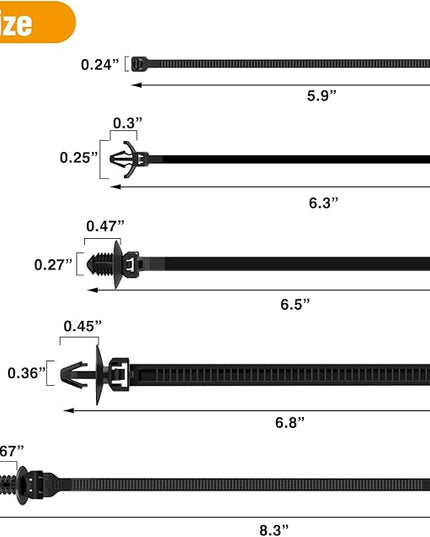 GOOACC Push Mount Cable Zip Ties Heavy Duty Nylon Push Mount 5 Most Popular Sizes Self Locking Cable Strap Assortment for Indoor Outdoor Wire Tying Construction Auto ect -160 Pcs