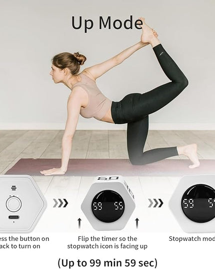 Productivity Timer Flip Gravity Sensor Pomodoro Cube Timer Countdown & Countup,1/5/10/30/60min Preset & Custom Timing, Mute/Vibrate/Sound for ADHD,Work,Study,Kitchen(1, White Hexagon)