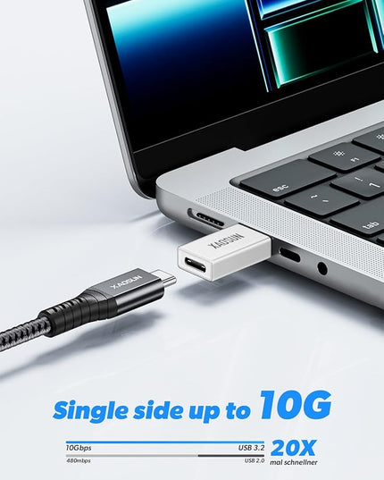 XAOSUN 10Gbps USB to USB C Adapter 3 Pack, 3.1 USBC Female to USB Male Adapter, One-Sided SuperSpeed Data Sync, 100W Fast Charging for iPhone 16 15 14 13, Laptop, Charger, Quest Link, etc, Sliver