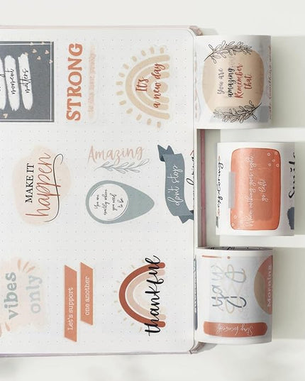 WT Motivational Washi Tape Sticker Set, 3 Rolls, Original Designs, Inspirational Frame Word Stickers, Vintage Decorative Tape, DIY Crafts, Bujo Planner Supplies, Journals Gifts, Adhesive Paper Tape