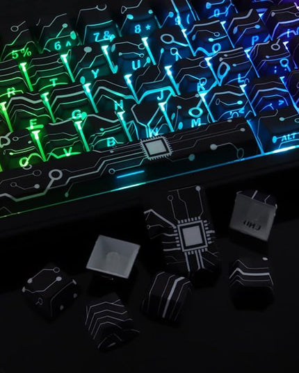 Tsungup Custom PBT Keycaps,135 Keys Shine Through Cool Modern Technology Style Theme Side Printed Keycap Set,Cherry Profile Keyboard Key caps for Cherry MX Switches Mechanical Keyboards(Black)