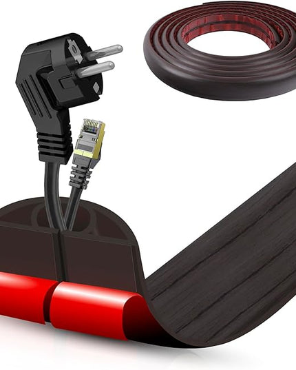 Floor Cord Cover Self Adhesive Cord Hider,10FT Cable Management, Extension Strip Protector for Wires, Prevent Cable Trips for Offices, Gyms, Exhibitions Cavity:0.51"(W) x 0.3"(H) Black Wood