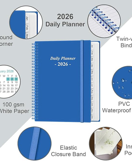 Daily Planner 2026 Full Page Per Day- 2026 Daily & Monthly Planner from January 2026 to December 2026, Day Planner 2026 with 12 Months Tabs, 8.5" x 11", Blue