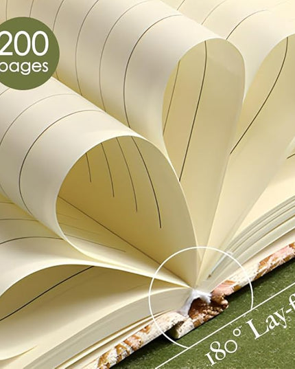 Flower Notebook, Hardcover, Lay Flat, A5, 6x8, Wide Ruled Pages, Writing Journal for Women, Pretty Notebook, Recipe Journal, Garden Journal, Gratitude Journal, Plum Blossom, Green