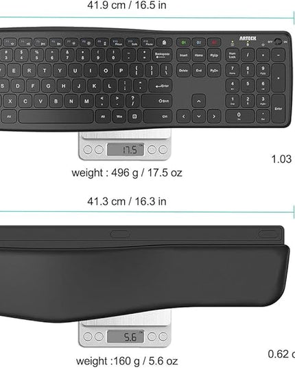 Arteck Bluetooth Keyboard Universal Wave Comfortable Keypad with Palm Rest Multi-Device Full Size Wireless Keyboard for Windows iOS iPad OS Android, Computer Desktop Laptop Surface Tablet Smartphone