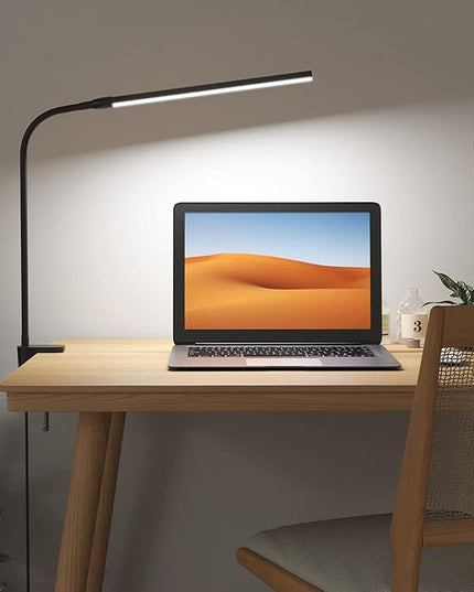 Lepro Clip on Desk Lamp LED Reading light Dimmable USB Small Clamp Lamp with 3 Color Modes 10 Brightness, Adjustable Flexible Gooseneck Table Light for Bed Headboard, Nail, Home Office,Computer(Black)
