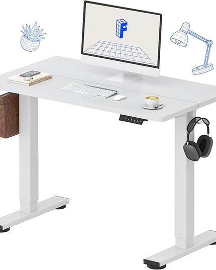 FLEXISPOT Standing Desk Electric Height Adjustable Desk with 40 x 24 Inch Splice Board, Home Office Computer Workstation, White Top + White Frame