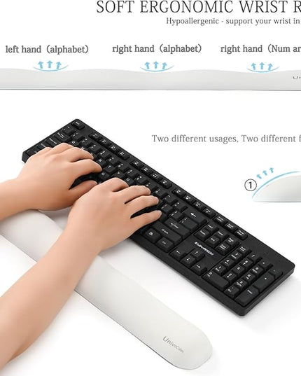 UnivoColors Design-Wave Set of Wrist Rest,Artificial Sheepskin+Memory Foam+Ergonomic+Anti-Slip Gel, Resilience Support During Work and Gaming,Keyboard Accessory,White