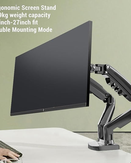 Double Screen Stand, Telescopic Rotating Adjustable 19.8lbs Per Arm Dual Monitor Desk Mount with Vertical Flip 360 Rotation, for 17 to 27 Inch Screen