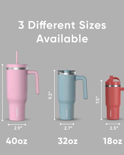 Hydrapeak Voyager 40 Oz Stainless Steel Tumbler with Handle, Insulated Water Bottle With Straw & Lid, Cupholder Friendly Reusable Travel Mug (White)