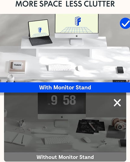 FLEXISPOT Standing Desk with Monitor Stand, 55 x 24 Inches One-Piece Electric Height Adjustable Computer Desk with Cup Holder, Home Office Desks (White Frame+ White Top)