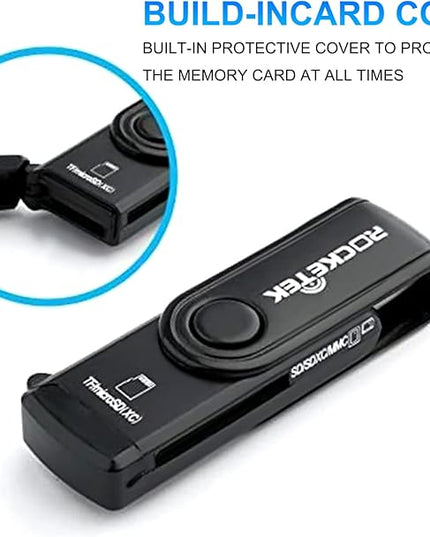 USB 3.0 SD Card Reader, Rocketek 2 Slots Memory Card Reader with a Build-in Micro SD Card Cap for SDXC/SDHC/UHS-I SD Cards, TF/Micro SD Cards Reader - Take It as a USB 3.0 Flash Drive
