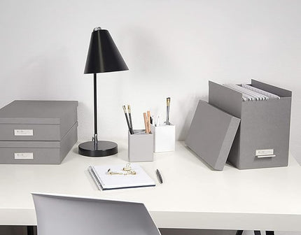 Bigso John Fiberboard Label Frame Desktop File Storage Box - Document Organizer for Important Paperwork - Durable Hanging File Box with a Lid & Metal Label Window - 7.36 x 13.38 x 10.51 in - White