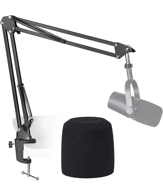 SUNMON MV7 Boom Arm Mic Stand with Pop Filter, Adjustable Suspension Boom Scissor Arm Stand with Pop Filter Compatible with MV7, MV7X adn SM7B Microphone by SUNMON