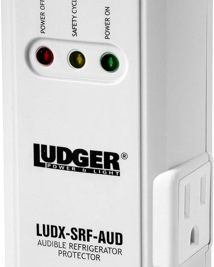 Ludger Power Surge Protector for Appliances (LUDX-SRF-AUD), ETL Certified, Appliance Surge Protector Refrigerator 90 Degrees, Connects to All Types of AC, Unique Side Socket, Audible Alarm