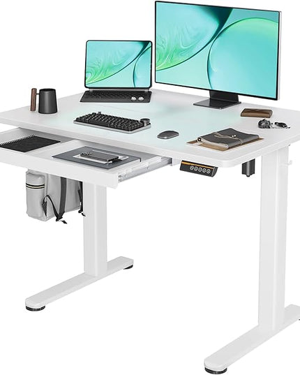 Claiks Standing Desk with Drawers, Stand Up Electric Standing Desk Adjustable Height, Sit Stand Desk Computer Workstation, 40 Inch, White