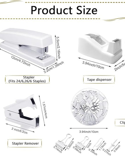 Office Supplies,Desk Accessories, Stapler and Tape Dispenser Set for Women with Stapler, Tape Dispenser, Staple Remover, Staples, Clips, Scissor and Tabs,Gift for Students, Coworkers