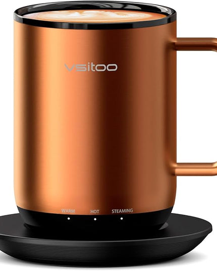 Vsitoo S3 Plus 14oz Heated Coffee Mug - Temperature Control Smart Mug with Mug Warmer, Auto-Sensing AI Heats Drinks to 120-150°F Hands-Free.Ideal for Home/Office/Gifts，Copper