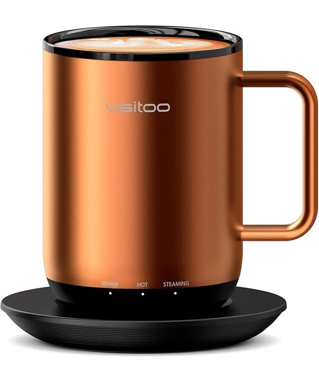 Vsitoo S3 Plus 14oz Heated Coffee Mug - Temperature Control Smart Mug with Mug Warmer, Auto-Sensing AI Heats Drinks to 120-150°F Hands-Free.Ideal for Home/Office/Gifts，Copper