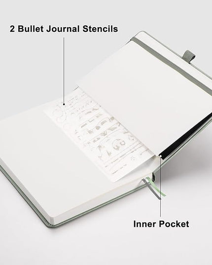 RETTACY Blank Journal Notebook, 192 Pages, A5 Medium Size (5.7'' x 8.3''), Leather Hardcover, 100 GSM Thick Paper, for Sketching, Drawing, Painting (Sage Green)