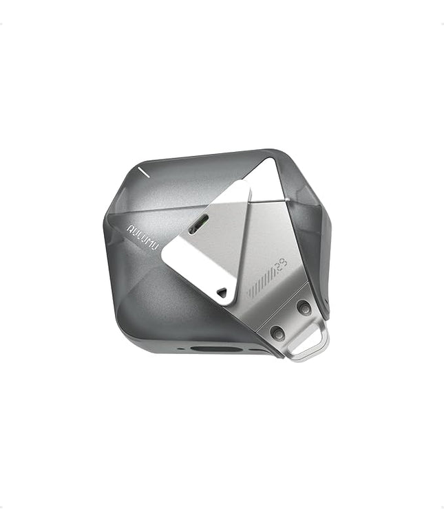 Aulumu A29 Geometric AirPods 4 Case with Lock | Protective Cover with Nylon Buckle | Alloy Armour | Compatible with Apple AirPods 4th (2024) - Translucent Grey