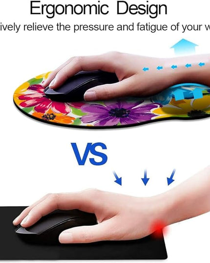 Ergonomic Mouse Pad with Wrist Support,Mouse Pad with Wrist Rest and Coaster Set,Office Supplies Non-Slip Mouse Pads for Desk, Non-Slip Comfortable,Colorful Floral