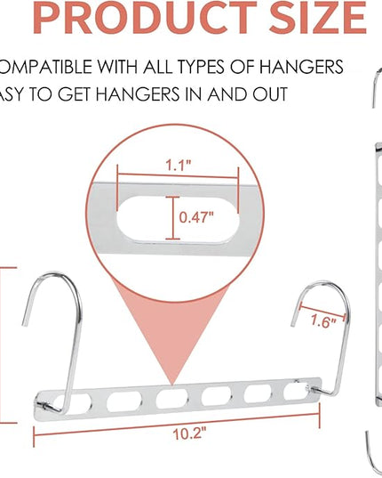 Space Saving Hangers for Clothes, 10 Pack Hanger Organizer Space Saver, Magic Metal Collapsible Closet Organizers, Multiple Hangers in One, College Dorm Room Essentials (V1.0)