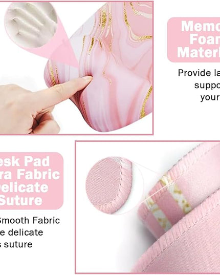 Keyboard Wrist Rest Large Mouse Pad Wrist Support for Computer, 4 in 1 Memory Foam Keyboard Pad Desk Mat Ergonomic Hand Rest Wrist Cushion for Home Office Gaming - Pink Marble
