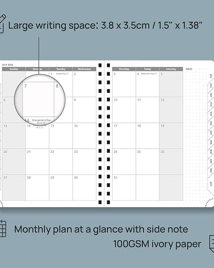 POPRUN Planner 2025-2026, Horizontal Weekly Notebook Jul.25-Jun.26 (Medium 6.75''x 8.75''), Academic Calendar Book with Monthly Tabs, Spiral Soft Cover, Inner Pocket, 100 GSM - Midnight Green
