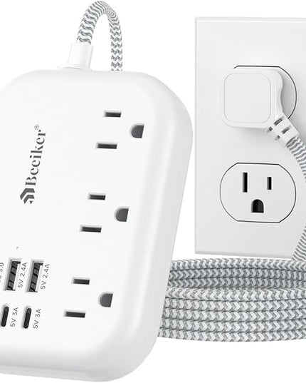 PD45W USB C Travel Power Strip, Cruise Power Strip with 6 USB(3 USB C) Ports and 3 Outlets, 5Ft Flat Plug Braided Extension Cord, 45W Fast Charging Station for MacBook Laptops iPad Pro iPhone Samsung
