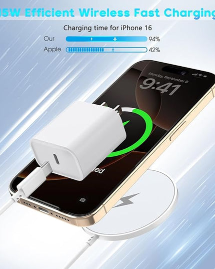 [Apple MFi Certified]Magnetic Wireless Charger for iPhone 17 16 15,10FT Fast Mag Safe Wireless Charging Pad with 20W USBC Charging Block for iPhone 17/Air/16 Pro Max/16 Pro/15/14/13/12,AirPods 3/Pro 2