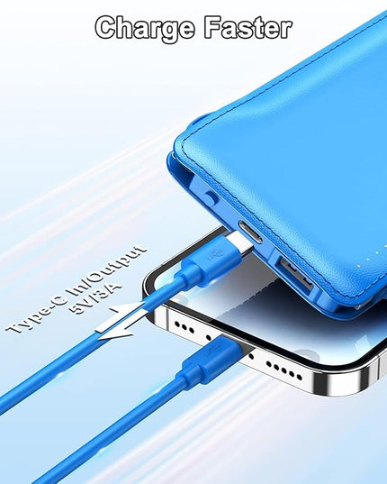 TG90° 2 Pack Slim Portable Charger with Built in Cables,10000mAh Power Bank Travel Charger Cell Phone External Battery Pack,4 Output Portable Bank Compatible with iPhone Android Phone